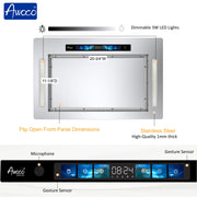 Awoco RH-IT06-GV Flush Ceiling Mount Split Insert Range Hood with Voice, Gesture, Touch, Remote Controls, 4-Speed 800 CFM Stainless Steel Hood with 6” Round Vent LED Lights