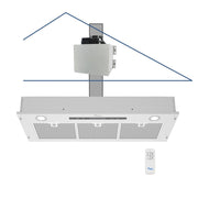 Awoco RH-IT08-R Ceiling Mount 14-1/2”D Super Quiet Split Stainless Steel Range Hood, 4-Speed 1000 CFM Remote Control with 8” Blower