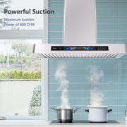 Awoco RH-WT-V Wall Mount Range Hood, T-Shape Kitchen Hood with 800 CFM, Voice, Gesture, Touch & Remote Controls, Stainless Steel, 6" Vent, Dimmable LED Lights, Baffle Filters, Adjustable Chimney