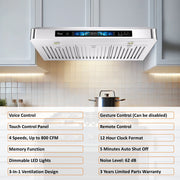 Awoco RH-UC6-V Under Cabinet Range Hood with Voice, Gesture, Touch & Remote Control, 900 CFM Kitchen Hood with 4-Speed, Stainless Steel Stove Hood with 3 Kitchen Vents, LED Lights, Baffle Filters