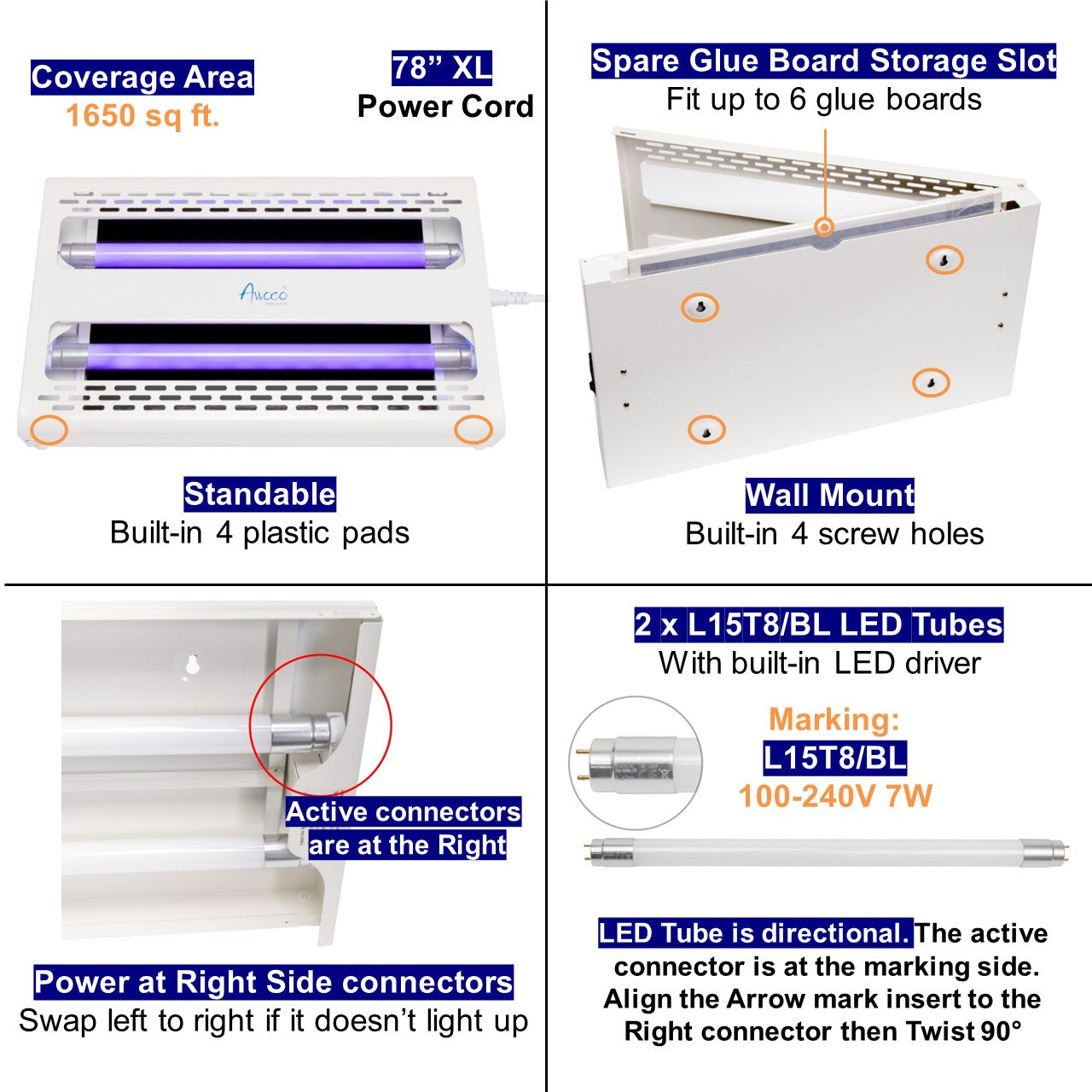 Awoco FT-2F30-LED 11 W 100V-240V LED Wall Mount or Table Standing Sticky Fly Trap Lamp