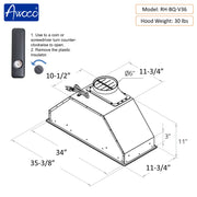 Awoco RH-BQ-V Built-in Insert Stainless Steel Range Hood with 4-Speed Exhaust Fan, Voice, Gesture, Touch & Remote Controls, 6" Round Top Vent, 800 CFM, Dimmable LED Lights, Baffle Filters
