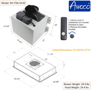 Awoco RH-IT06-GV Flush Ceiling Mount Split Insert Range Hood with Voice, Gesture, Touch, Remote Controls, 4-Speed 800 CFM Stainless Steel Hood with 6” Round Vent LED Lights