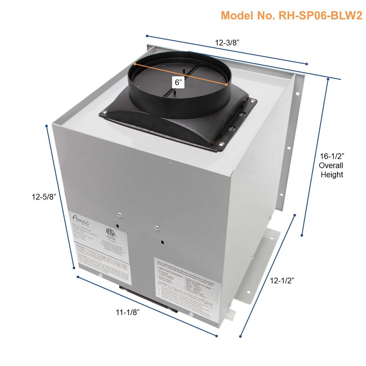 Awoco RH-SP06-RT Super Quiet Split Stainless Steel Range Hood, 4 Speeds 800CFM Rectangular Top Vent with LED Lights