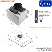 Awoco RH-IT06-GV Flush Ceiling Mount Split Insert Range Hood with Voice, Gesture, Touch, Remote Controls, 4-Speed 800 CFM Stainless Steel Hood with 6” Round Vent LED Lights