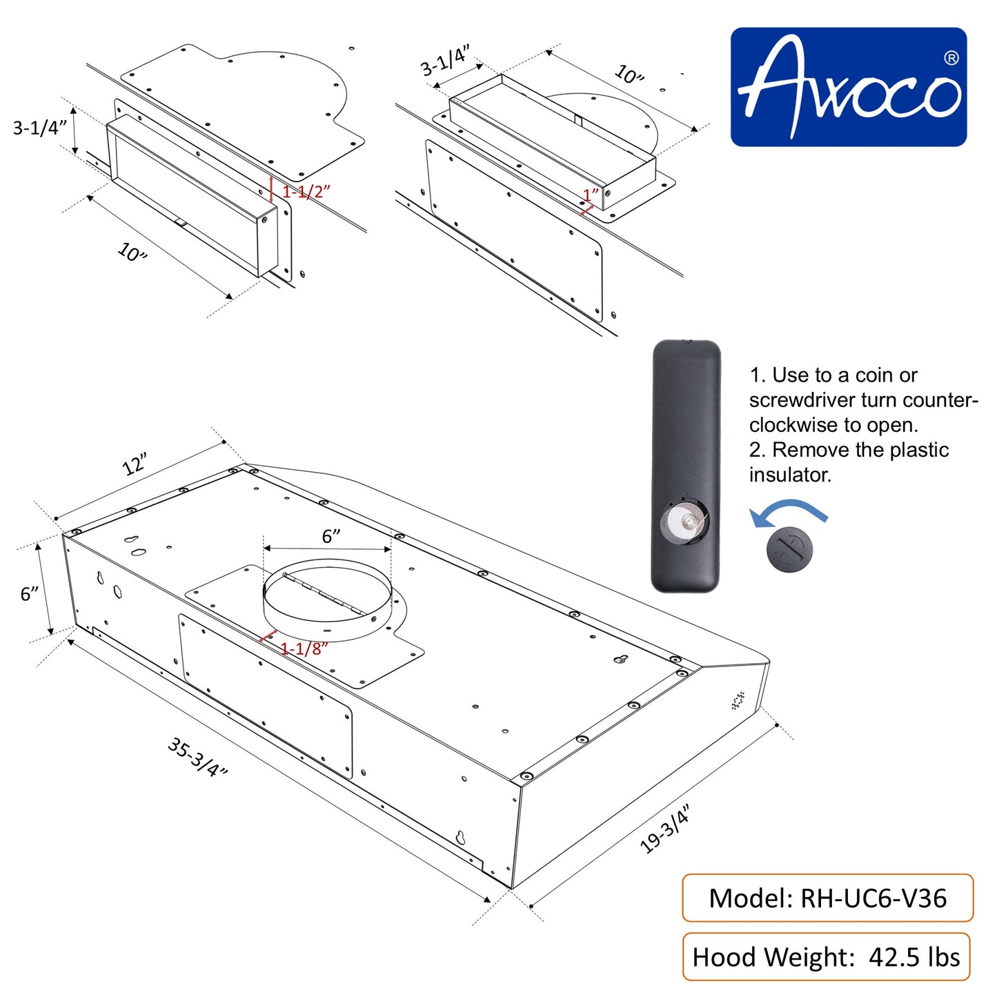 Awoco RH-UC6-V Under Cabinet Range Hood with Voice, Gesture, Touch & Remote Control, 900 CFM Kitchen Hood with 4-Speed, Stainless Steel Stove Hood with 3 Kitchen Vents, LED Lights, Baffle Filters