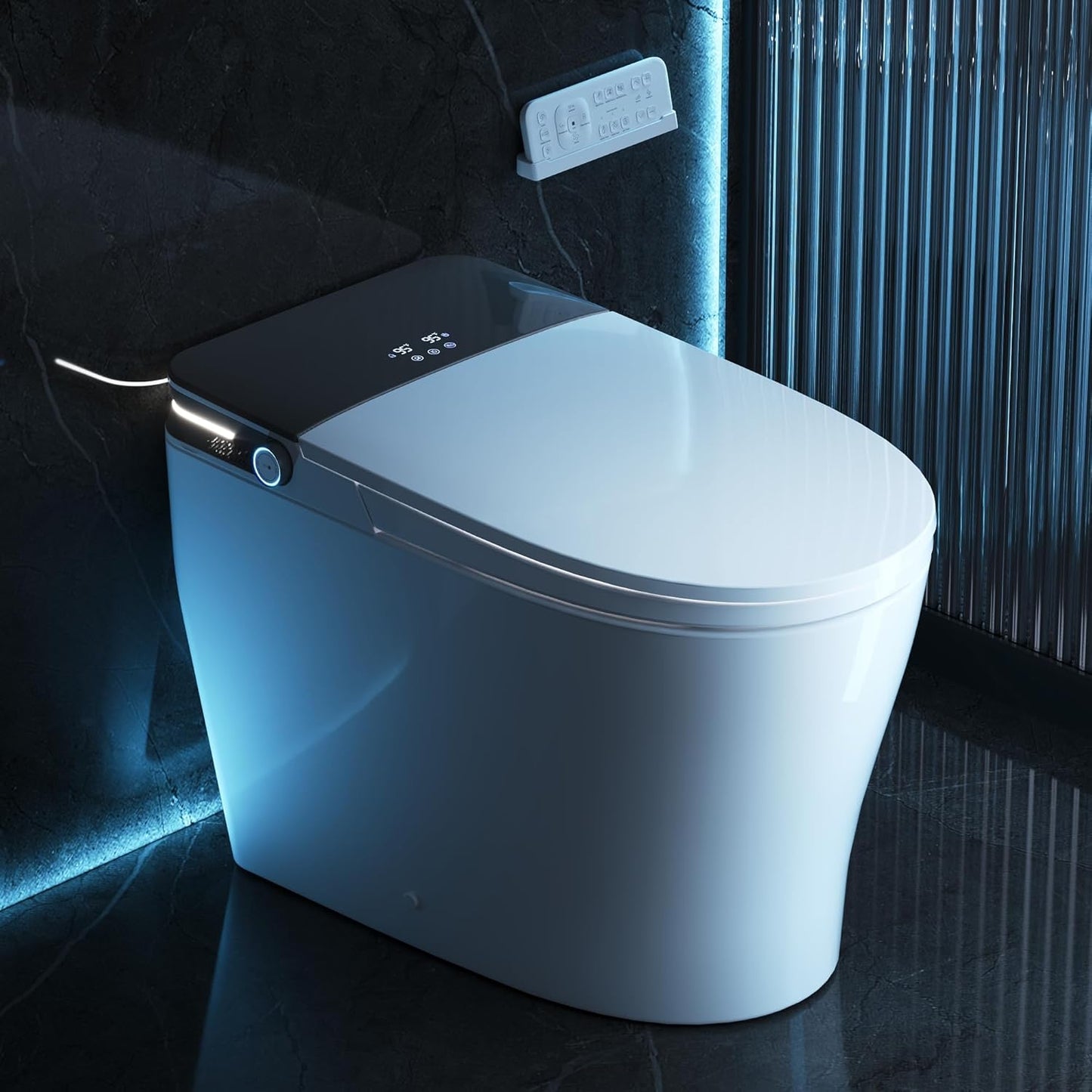 Smart Toilet with Auto Open Lid, UV Sterilization & Bidet - ADA Height, 1000 MAP Flush, Warm Air Dryer, Foot Sensor, Child Mode