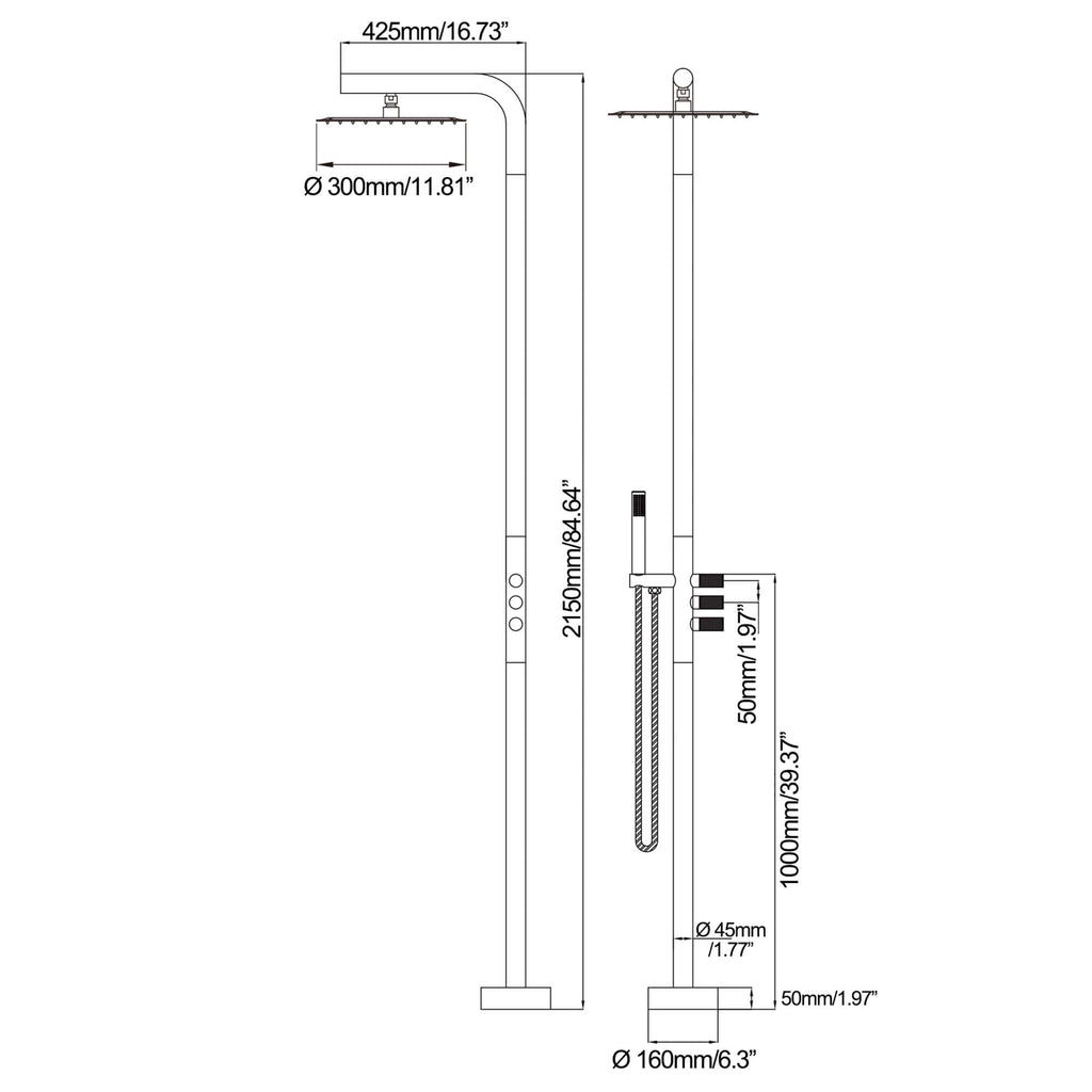 Rbrohant JK0182 独立式户外淋浴器，带手持喷头和 12 英寸淋浴头