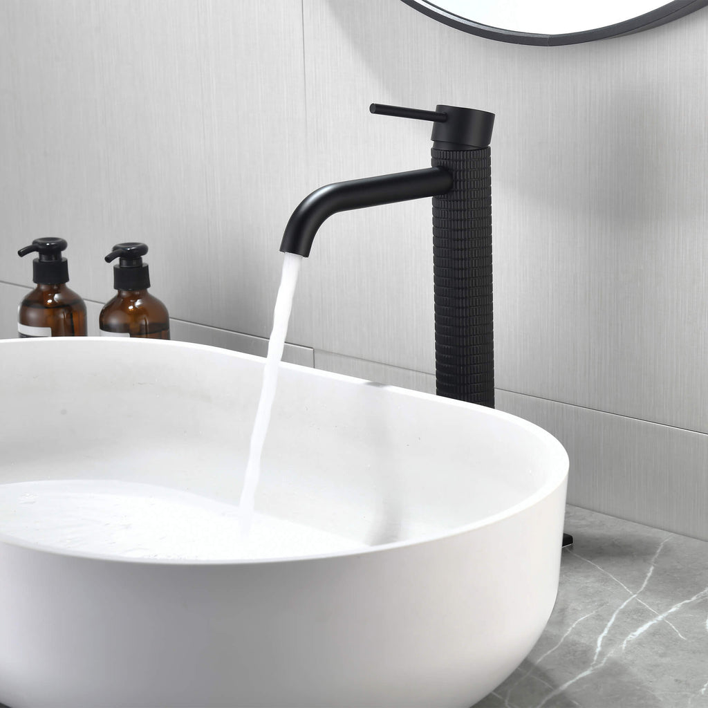 Rbrohant LYJ0064 Textured Brass Vessel Sink Faucet with Modern Knurled Body Design
