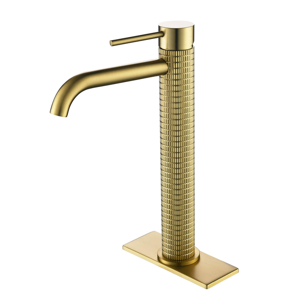 Rbrohant LYJ0064 Textured Brass Vessel Sink Faucet with Modern Knurled Body Design