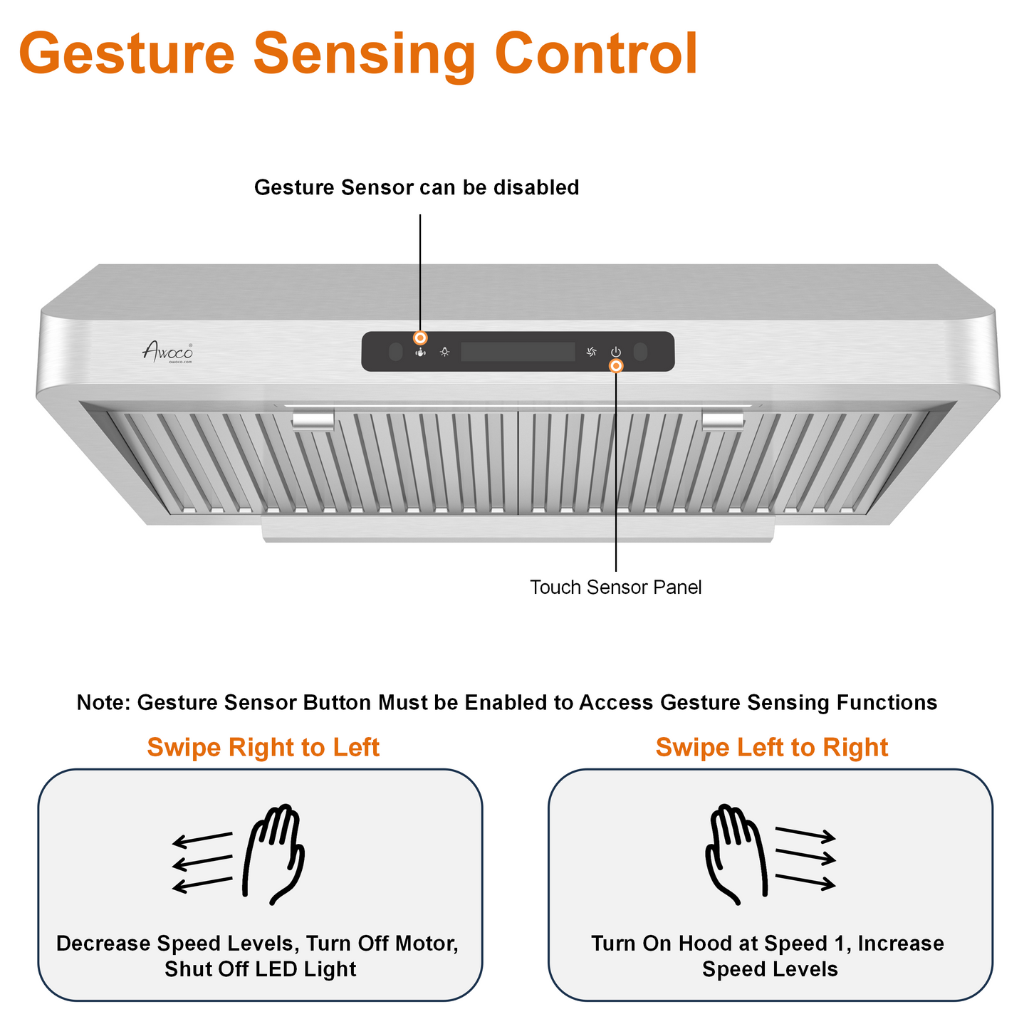 RH-UC7-30 Under Cabinet Range Hood Stainless Steel Gesture