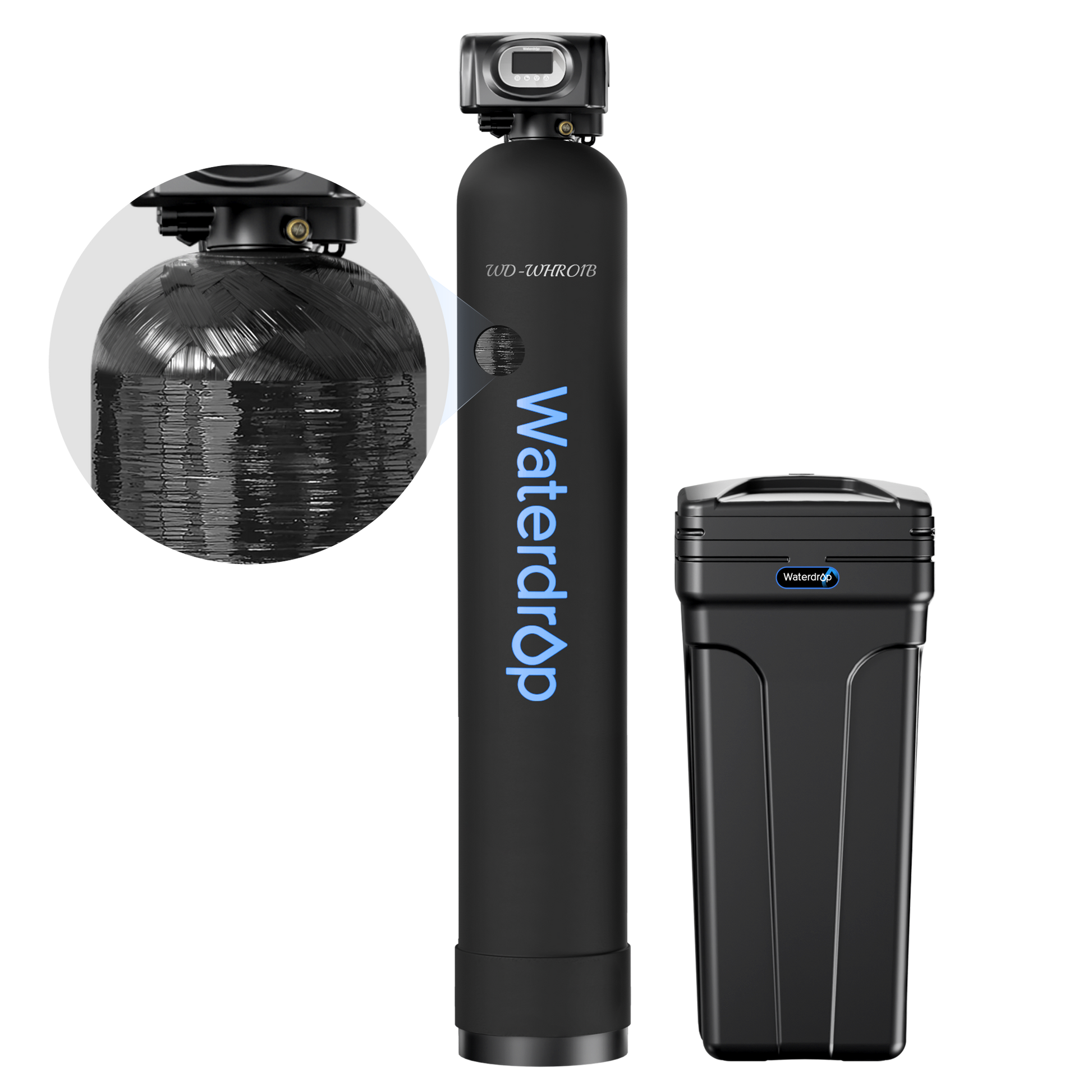 Waterdrop 64000 Grain Whole House Water Softener | 64,000 Grain Capacity | Smart Metered Control Valve | High Flow Rate | Reduces Hard Water Scale