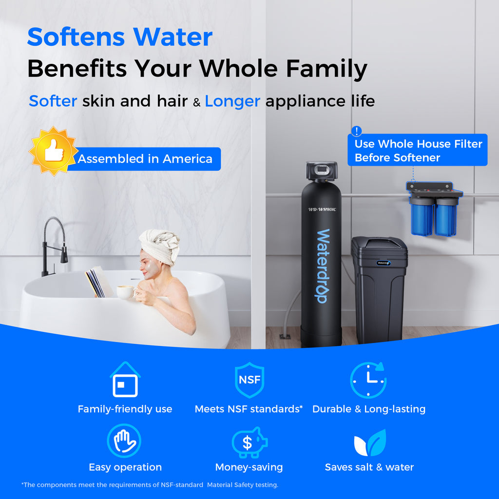 Waterdrop 64000 Grain Whole House Water Softener | 64,000 Grain Capacity | Smart Metered Control Valve | High Flow Rate | Reduces Hard Water Scale
