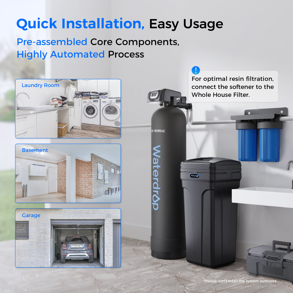 Waterdrop 64000 Grain Whole House Water Softener | 64,000 Grain Capacity | Smart Metered Control Valve | High Flow Rate | Reduces Hard Water Scale