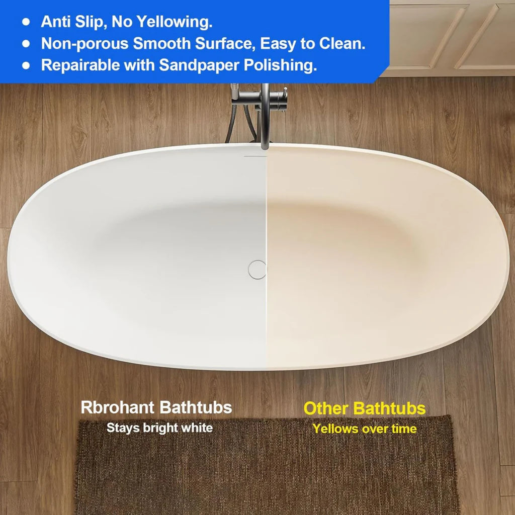 Rbrohant Solid Surface Freestanding Soaking Tub – Premium Stone Resin