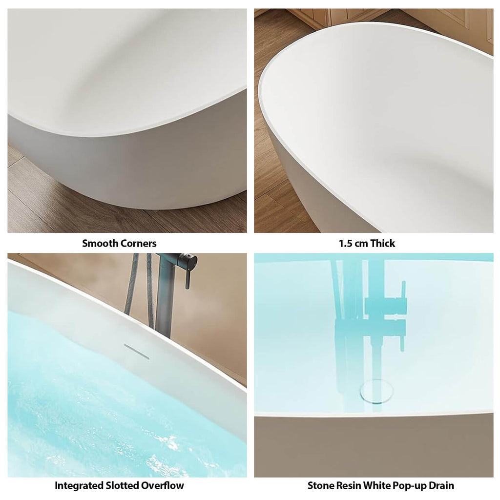 Rbrohant Solid Surface Freestanding Soaking Tub – Premium Stone Resin