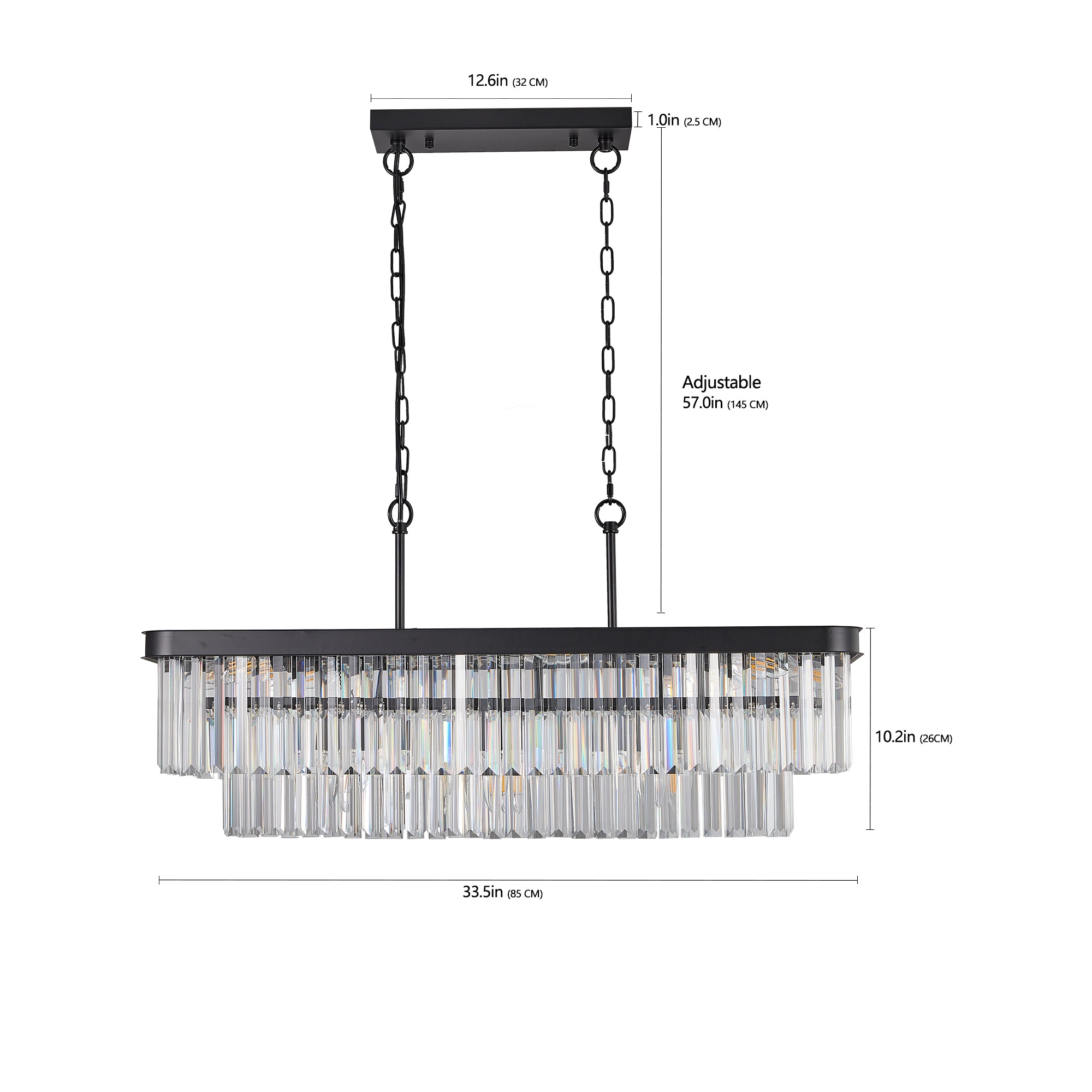 Chandeliers,Rectangular Crystal Chandelier Adjustable,E12 Modern Industrial Crystal Lights,Farmhouse Iron Ceiling Hanging Light for Kitchen Living Room Bedroom/Black(Bulb Not Included)