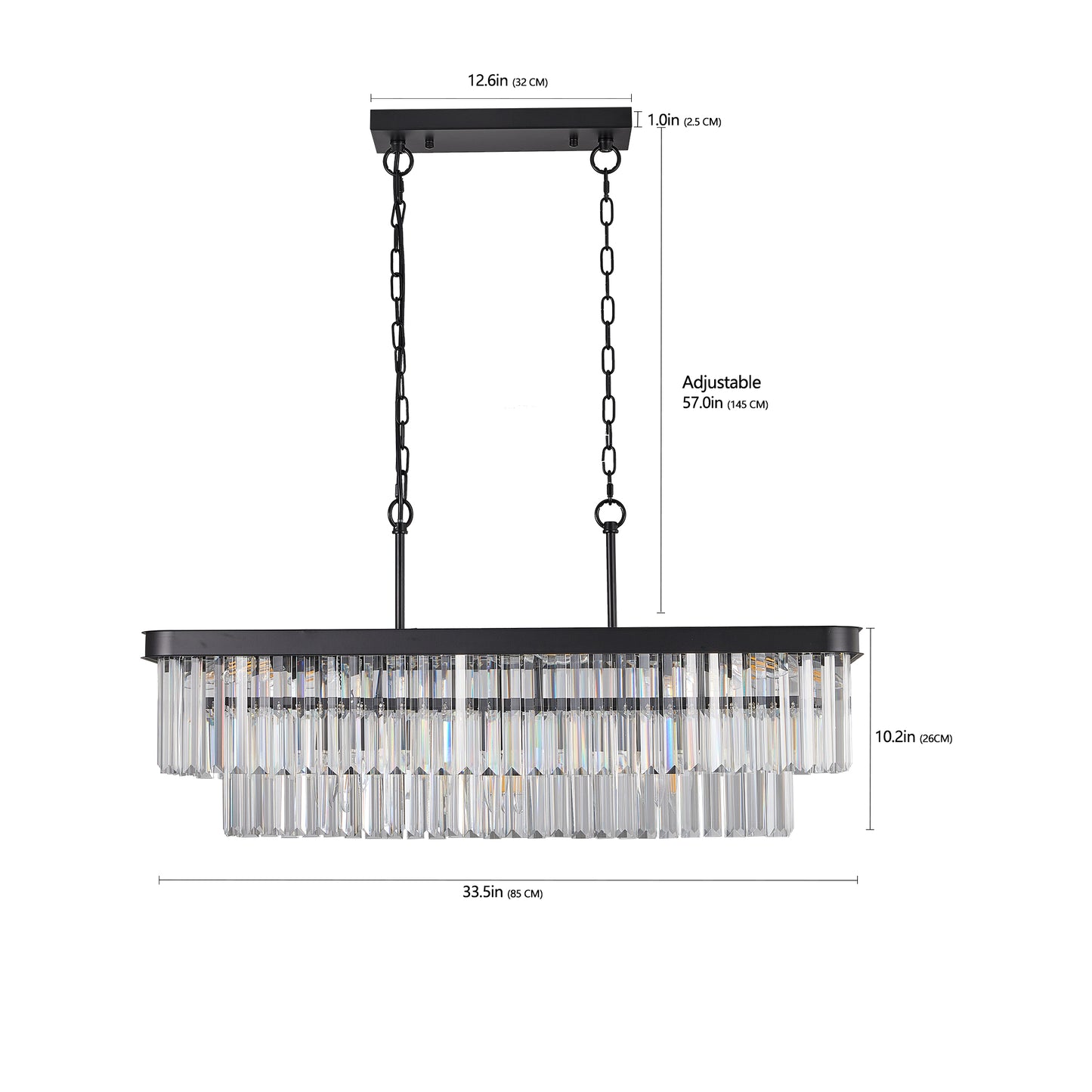 Chandeliers,Rectangular Crystal Chandelier Adjustable,E12 Modern Industrial Crystal Lights,Farmhouse Iron Ceiling Hanging Light for Kitchen Living Room Bedroom/Black(Bulb Not Included)