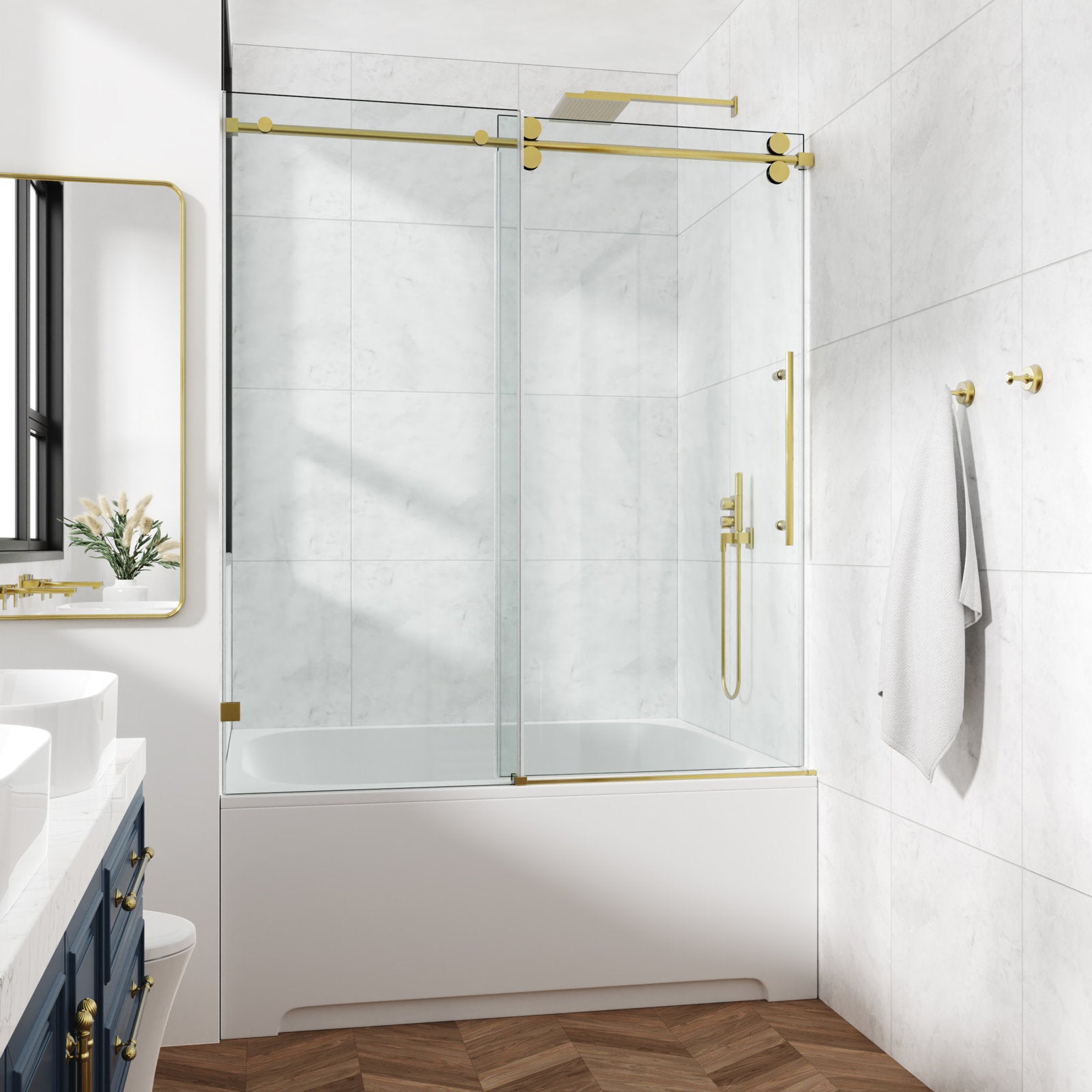 COZY 72" x 76" Frameless Sliding Shower Door | 3/8" Tempered Glass