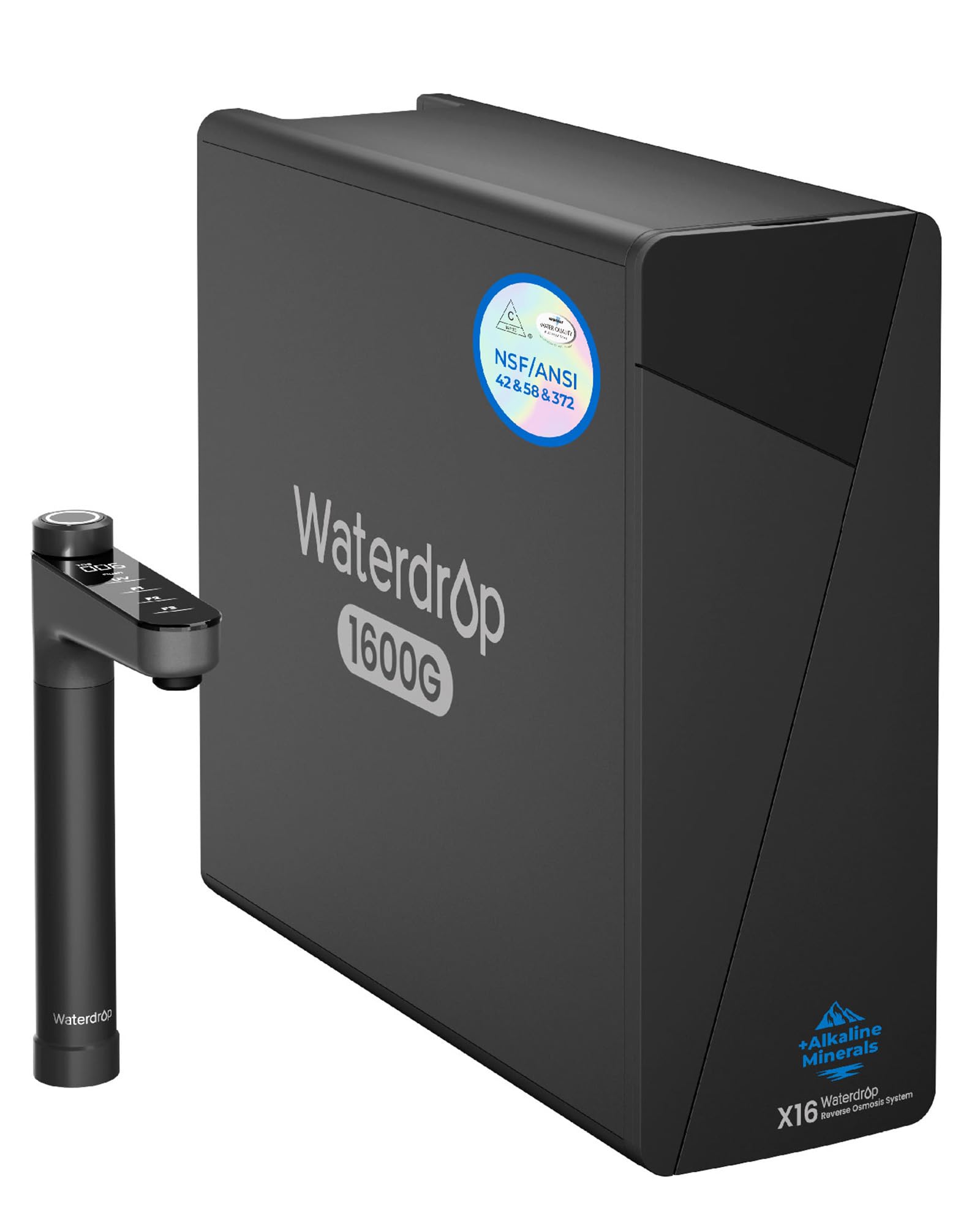 Waterdrop X16 Black Tankless Reverse Osmosis System | 1600 GPD | 11-Stage Filtration | UV Sterilization | Alkaline Mineral Technology | Smart Faucet | NSF/ANSI 42, 58 & 372 Certified
