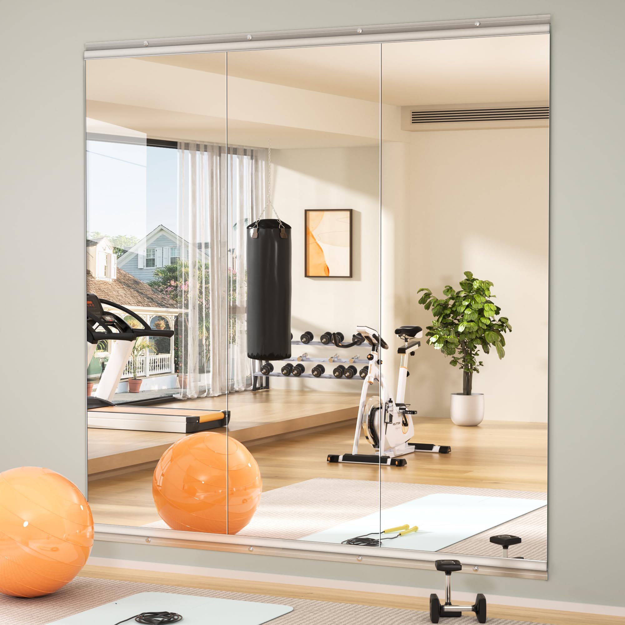 Home Gym Mirror - Large Full Body Mirror for Yoga, Wall-Mounted Mirror for Fitness, Garage, Dance Studio, 0.16 in Tempered Glass Frameless