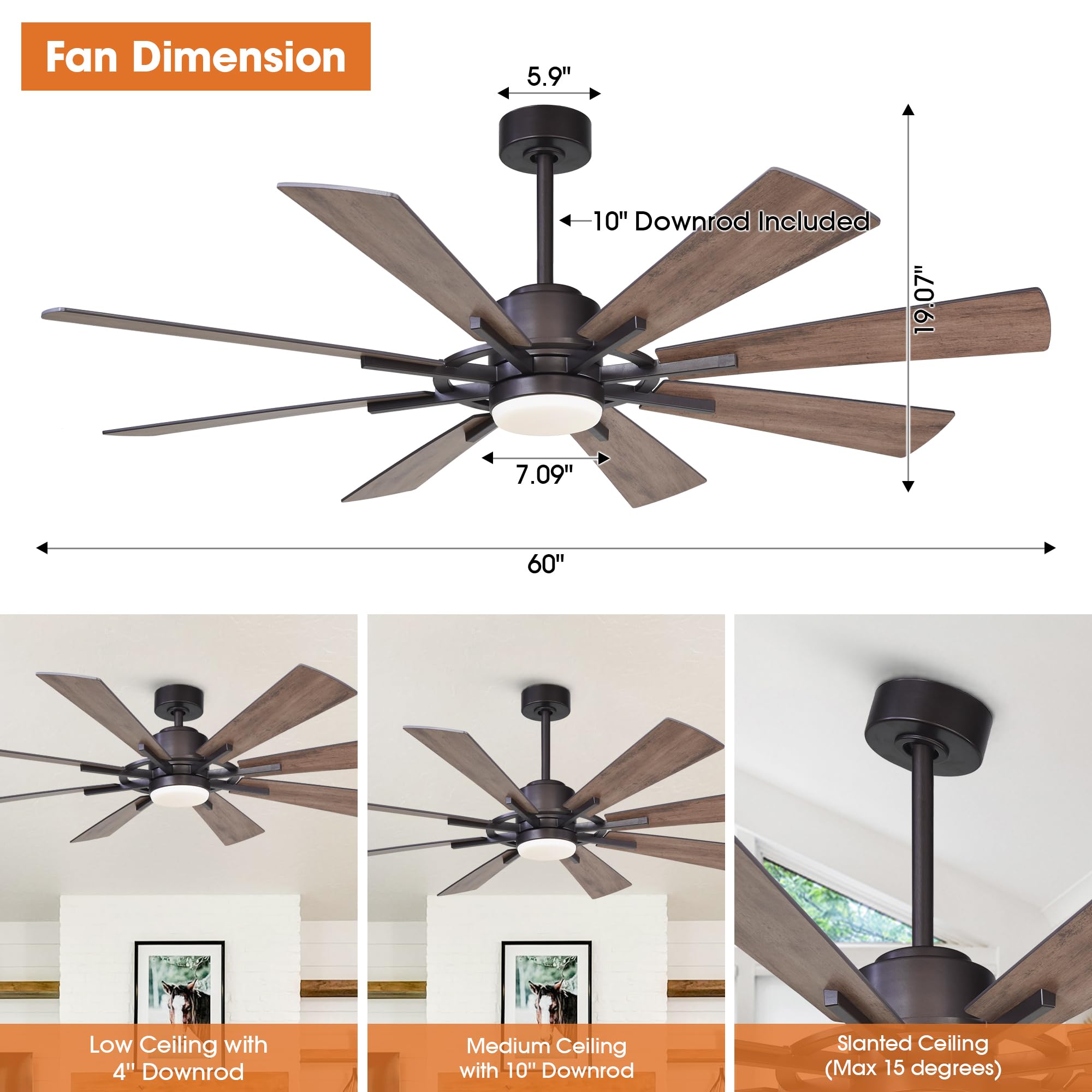 60" Oretha Windmill Ceiling Fan - 8 Blade, Remote & Light Kit