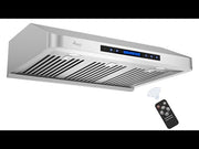 Awoco 36" Under Cabinet Supreme 7”H Stainless Steel Range Hood, 4 Speeds 8” Round Top Vent 1000CFM with Remote Control