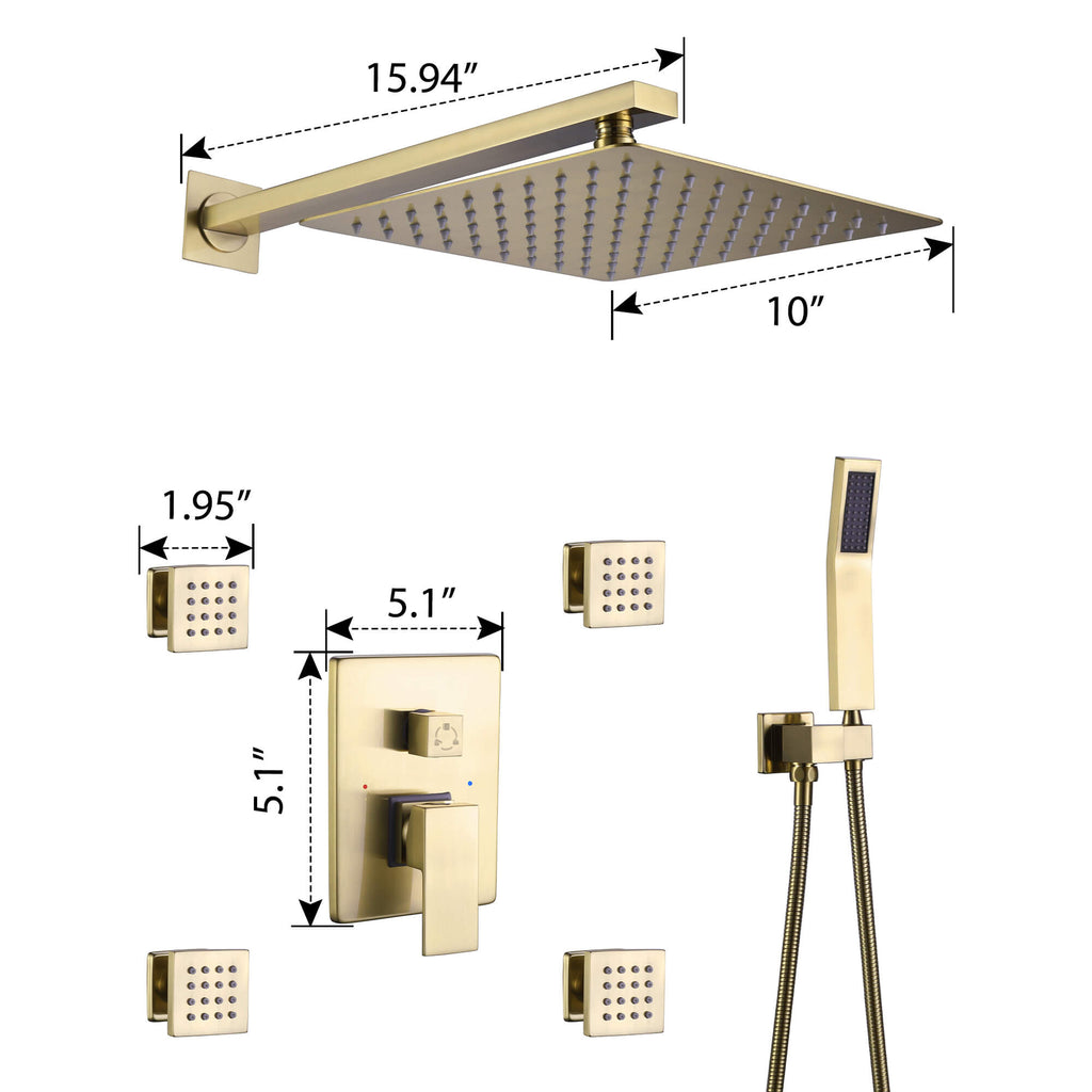 Rbrohant Shower System with Handheld, 4-Body Jets & Rain Shower - cUPC Pressure Balance Valve, CEC Certified, Lifetime Warranty