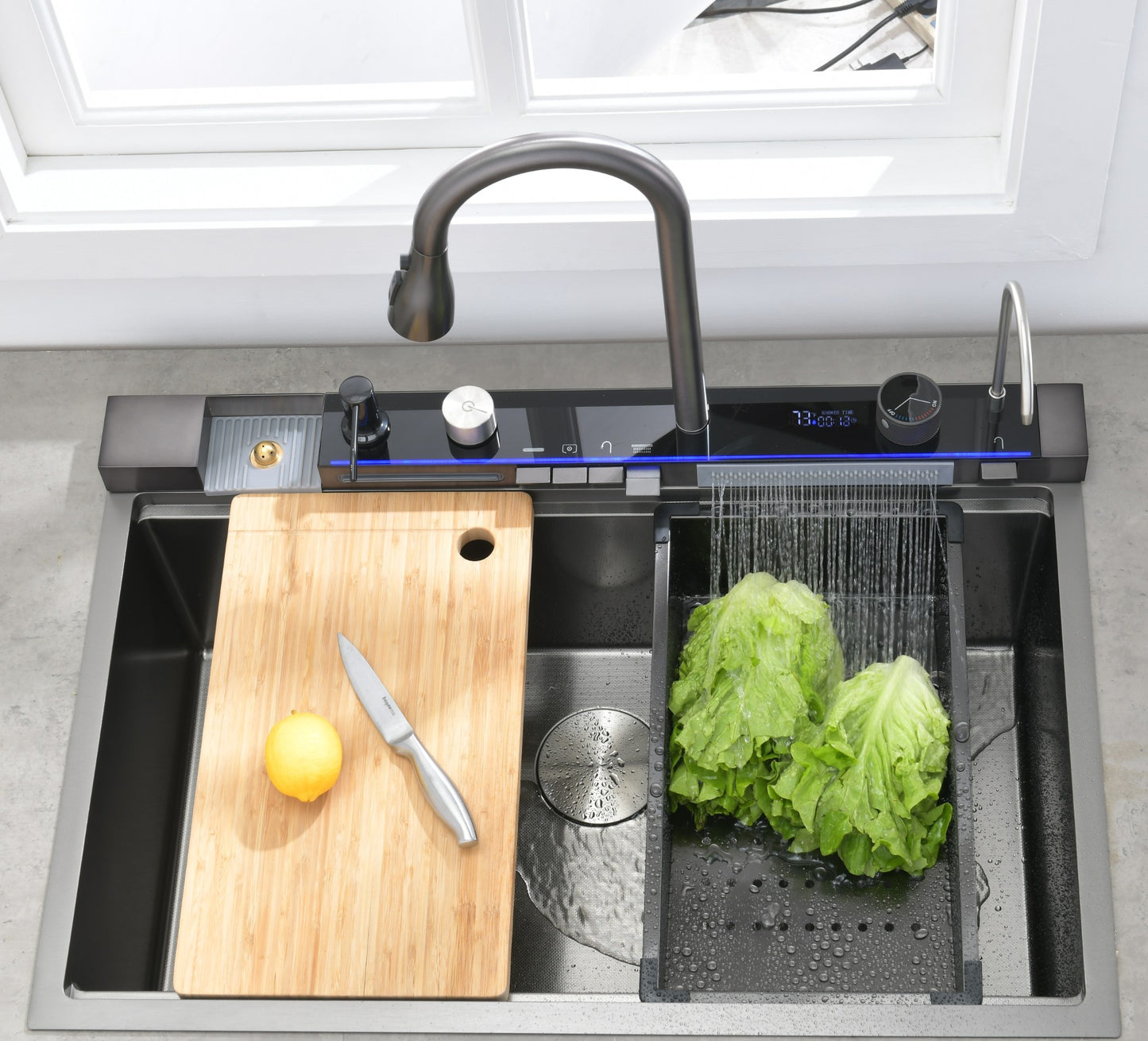 Awoco Kitchen Sink - Sink protectors for kitchen sink Multifunctional waterfall drop in Kitchen sink, 16-guage Stainless Steel - smart kitchen sink, top mount kitchen sink with faucet combo for household kitchen