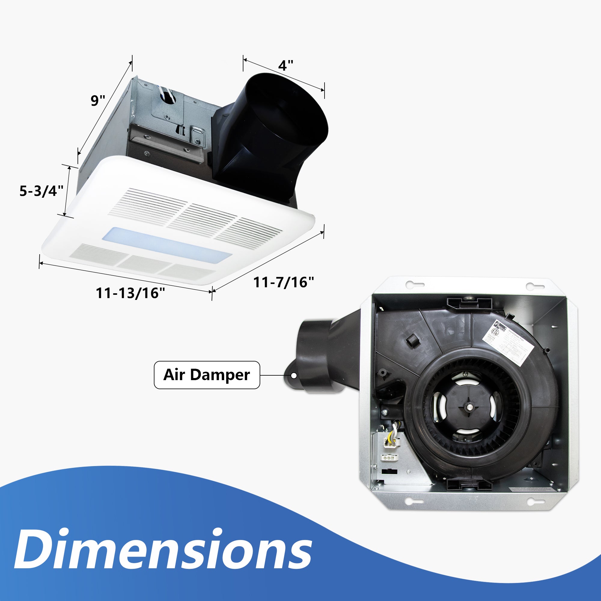 Awoco Bathroom Exhaust Fan 110 LED, Powerful CFM, Ultra-Quiet Sone, Bathroom Ceiling Fan with duct size variation, ETL Certified Ventilation Fan