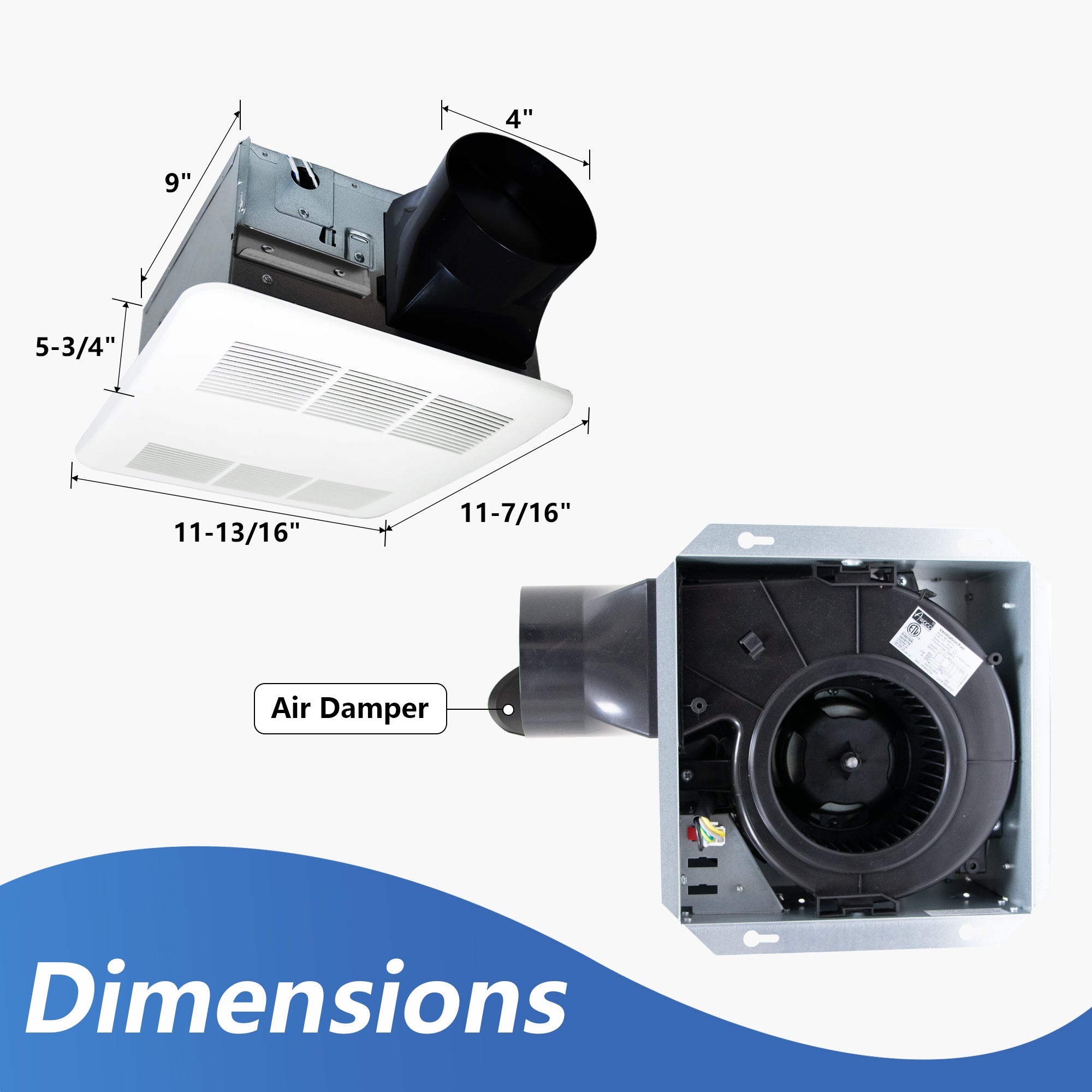 Awoco Bathroom Exhaust Fan 110 CFM, Powerful CFM, Ultra-Quiet Sone, Bathroom Ceiling Fan with duct size variation, ETL Certified Ventilation Fan