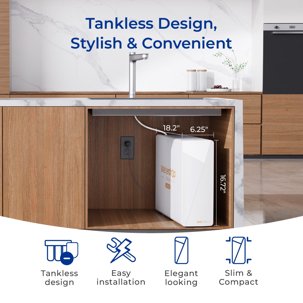 Waterdrop X14 Black/White Tankless Reverse Osmosis System | 1400 GPD | 11-Stage Filtration | UV Sterilization | Alkaline Mineral Technology | Smart Faucet | NSF/ANSI 42, 58 & 372 Certified